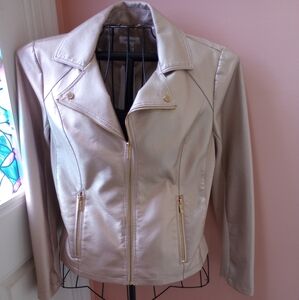 Calvin Klein Women's Faux Leather Gold Moto Jacket